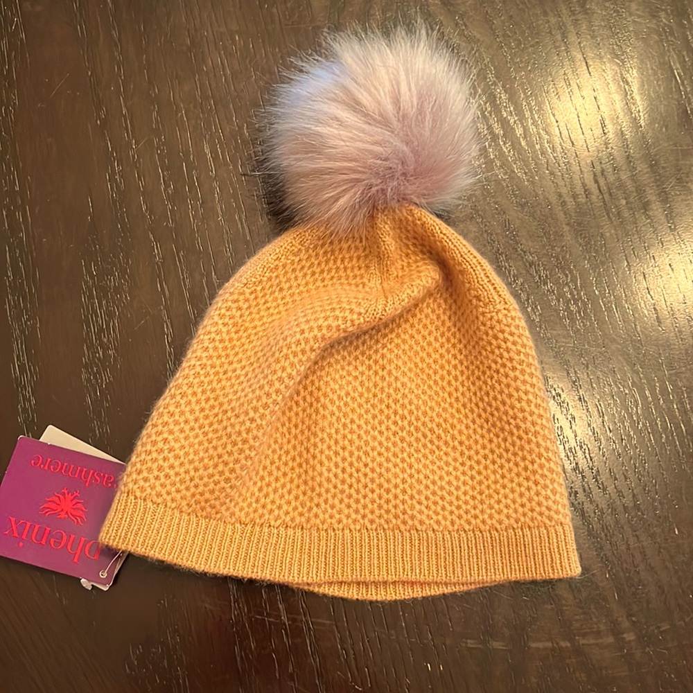 Phenix  100% Cashmere Pom Pom Hat cognac brown